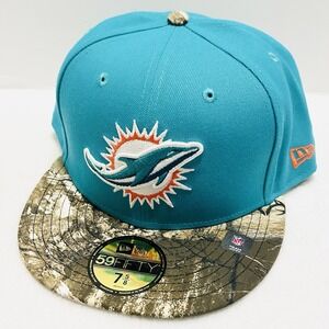 New Era Miami Dolphins 2-Tone Camo 59FIFTY Fitted Hat Cap 7‎ 5/8 Turquoise NFL